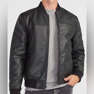 Express Black Vegan Leather Reversible Bomber Jacket